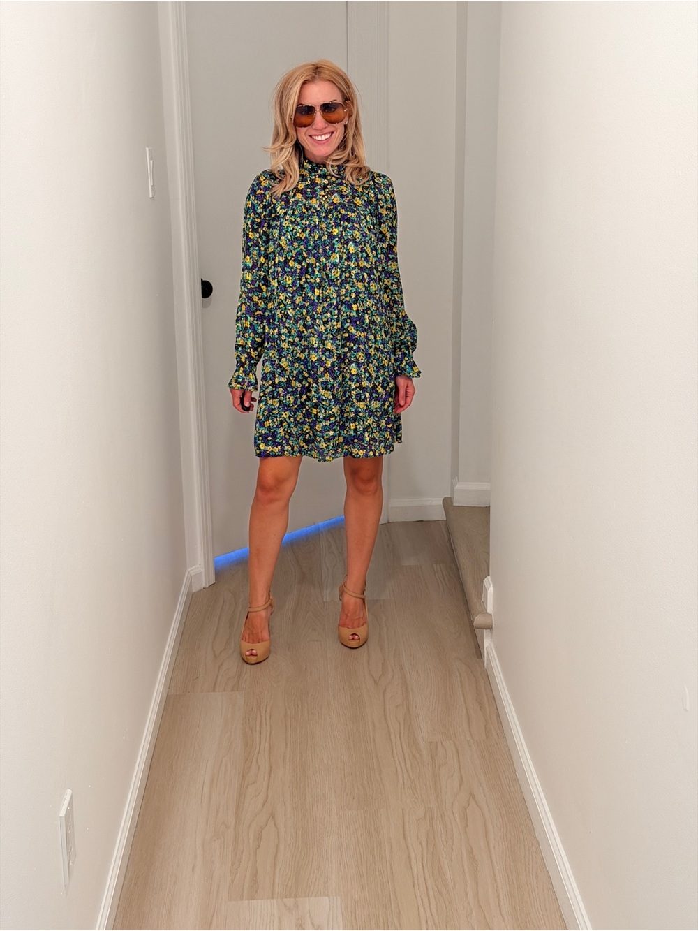Zara Black Mini Dress with Yellow, Teal & Purple Floral Print